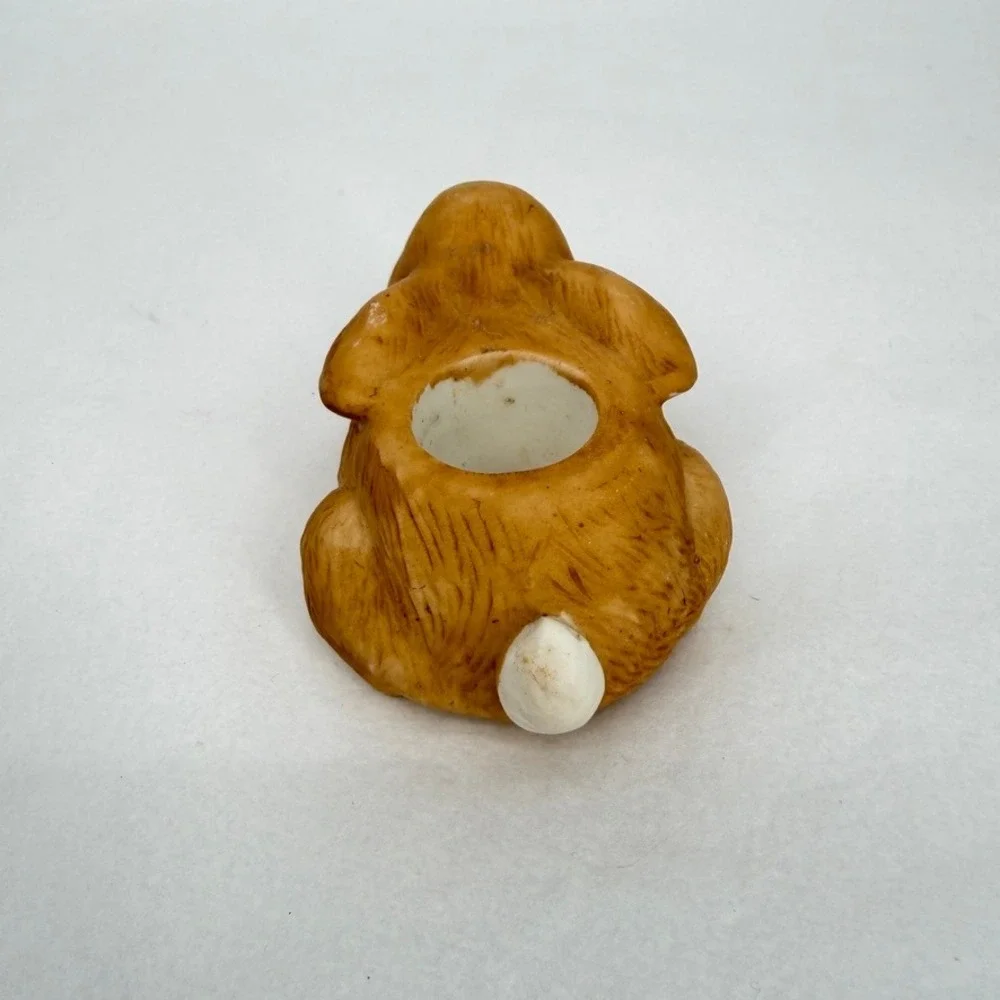 VTG Ceramic Bunny Rabbit Toothpick Holder Brown Figurine Easter Decor Trinket